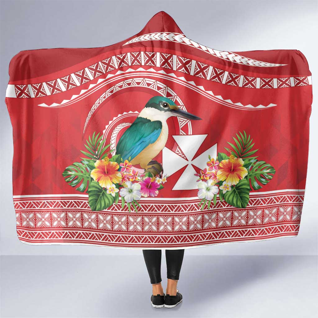 Wallis et Futuna Kingfisher Hooded Blanket Polynesian Tropical Flowers LT9 One Size Red - Polynesian Pride