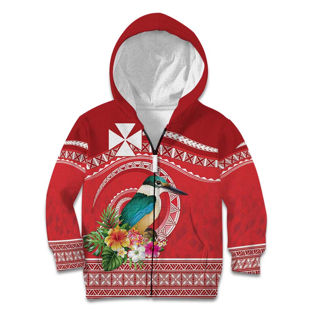 Wallis et Futuna Kingfisher Kid Hoodie Polynesian Tropical Flowers