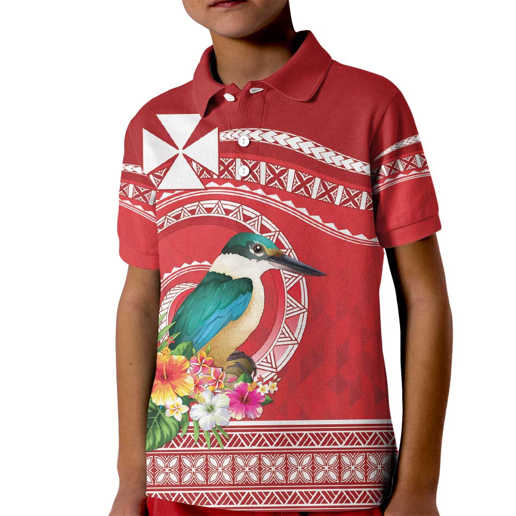 Wallis et Futuna Kingfisher Kid Polo Shirt Polynesian Tropical Flowers