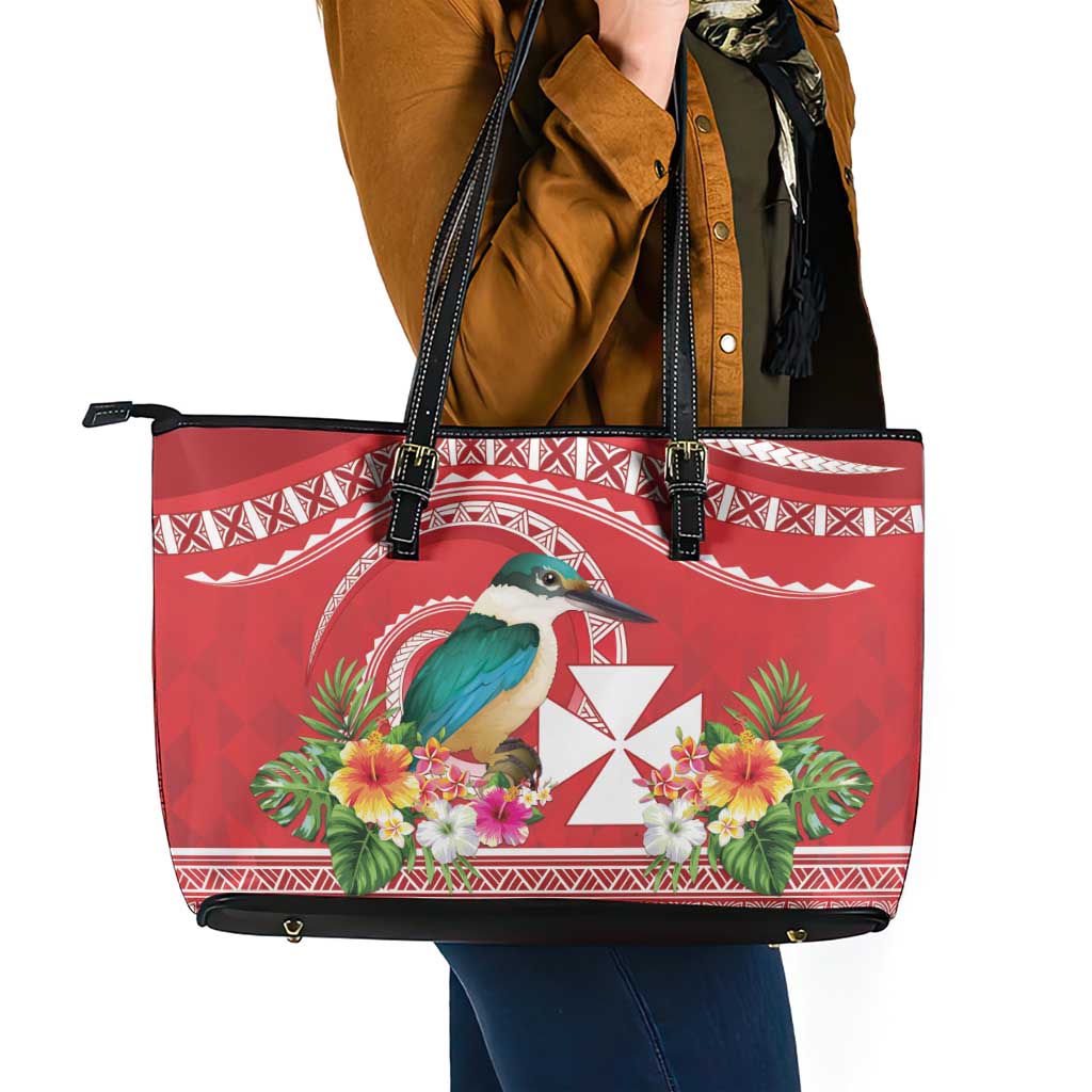 Wallis et Futuna Kingfisher Leather Tote Bag Polynesian Tropical Flowers LT9 - Polynesian Pride