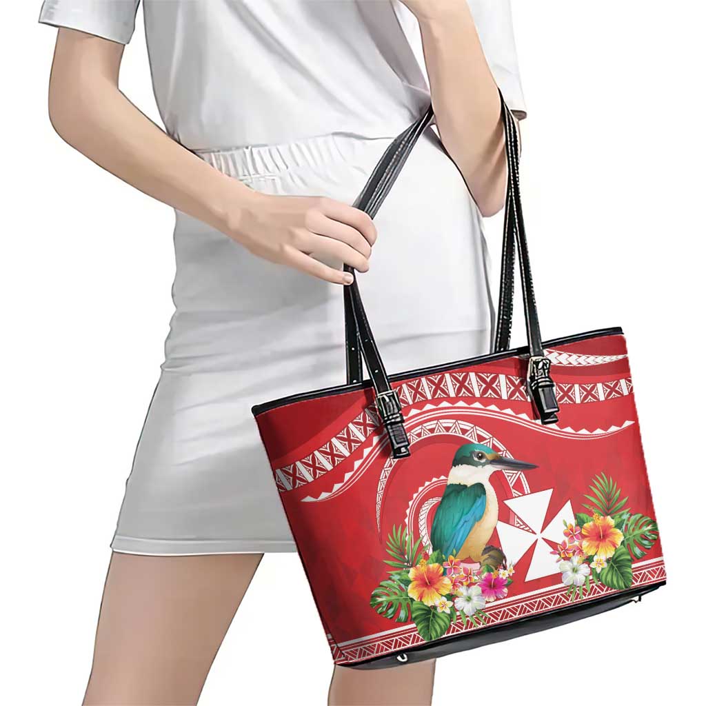 Wallis et Futuna Kingfisher Leather Tote Bag Polynesian Tropical Flowers LT9 - Polynesian Pride