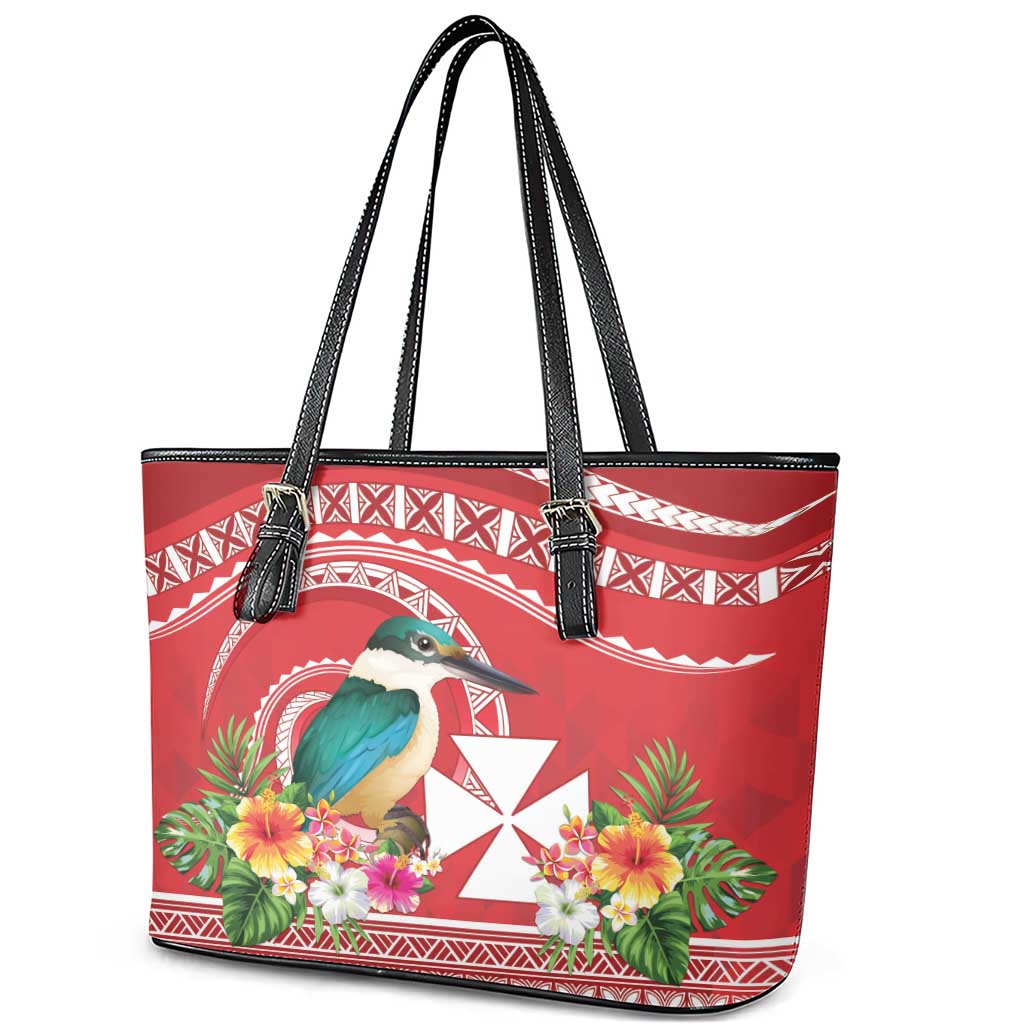 Wallis et Futuna Kingfisher Leather Tote Bag Polynesian Tropical Flowers LT9 - Polynesian Pride