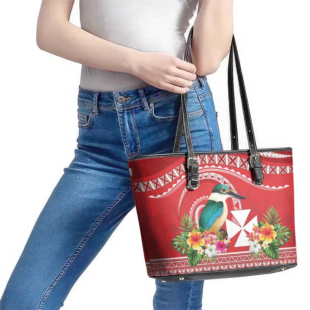 Wallis et Futuna Kingfisher Leather Tote Bag Polynesian Tropical Flowers LT9 - Polynesian Pride
