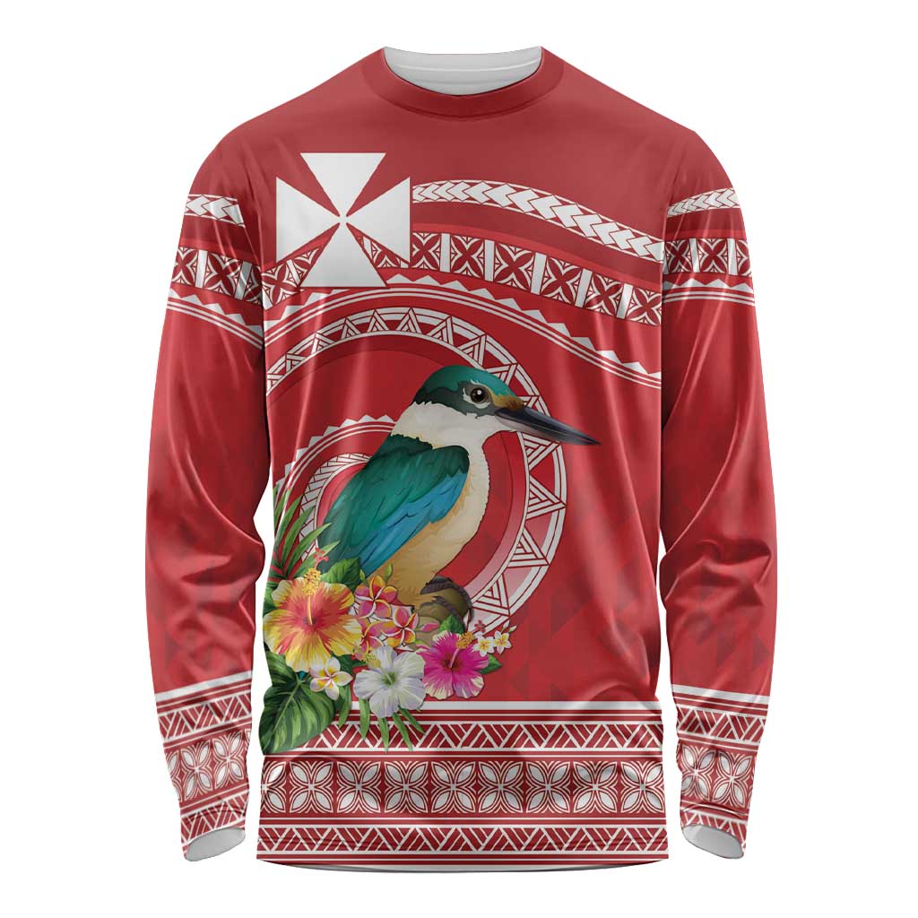 Wallis et Futuna Kingfisher Long Sleeve Shirt Polynesian Tropical Flowers