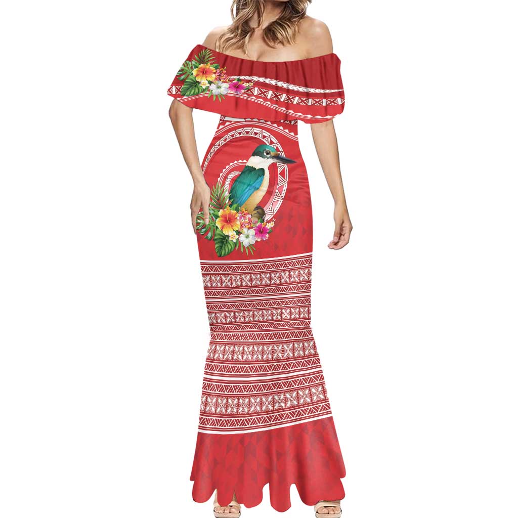 Wallis et Futuna Kingfisher Mermaid Dress Polynesian Tropical Flowers