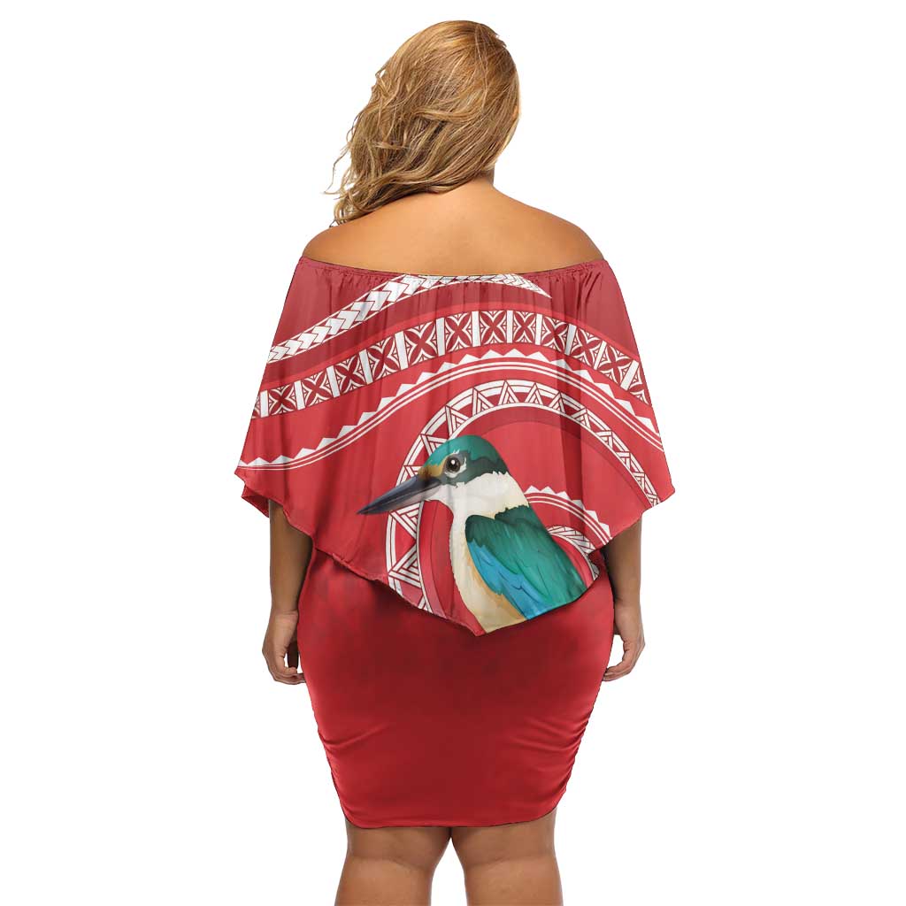 Wallis et Futuna Kingfisher Off Shoulder Short Dress Polynesian Tropical Flowers LT9 - Polynesian Pride