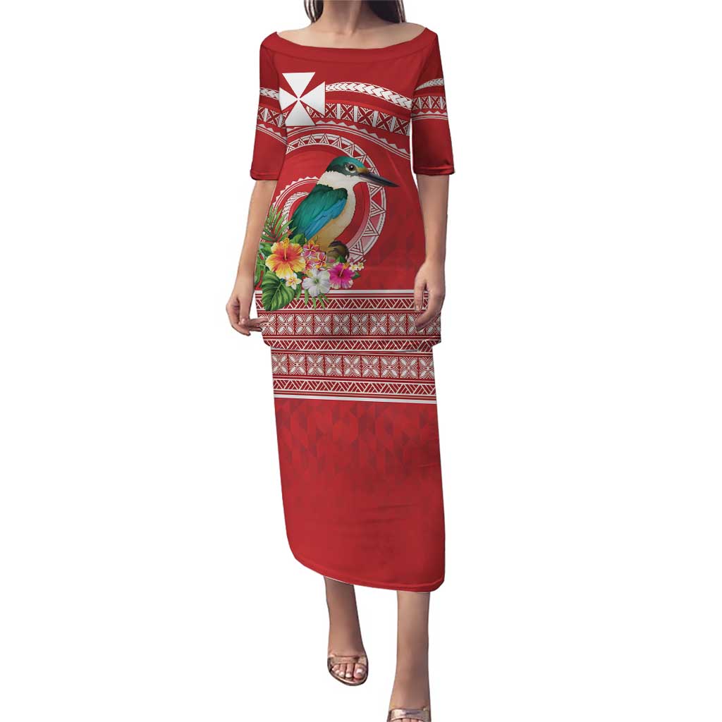 Wallis et Futuna Kingfisher Puletasi Polynesian Tropical Flowers LT9 Long Dress Red - Polynesian Pride