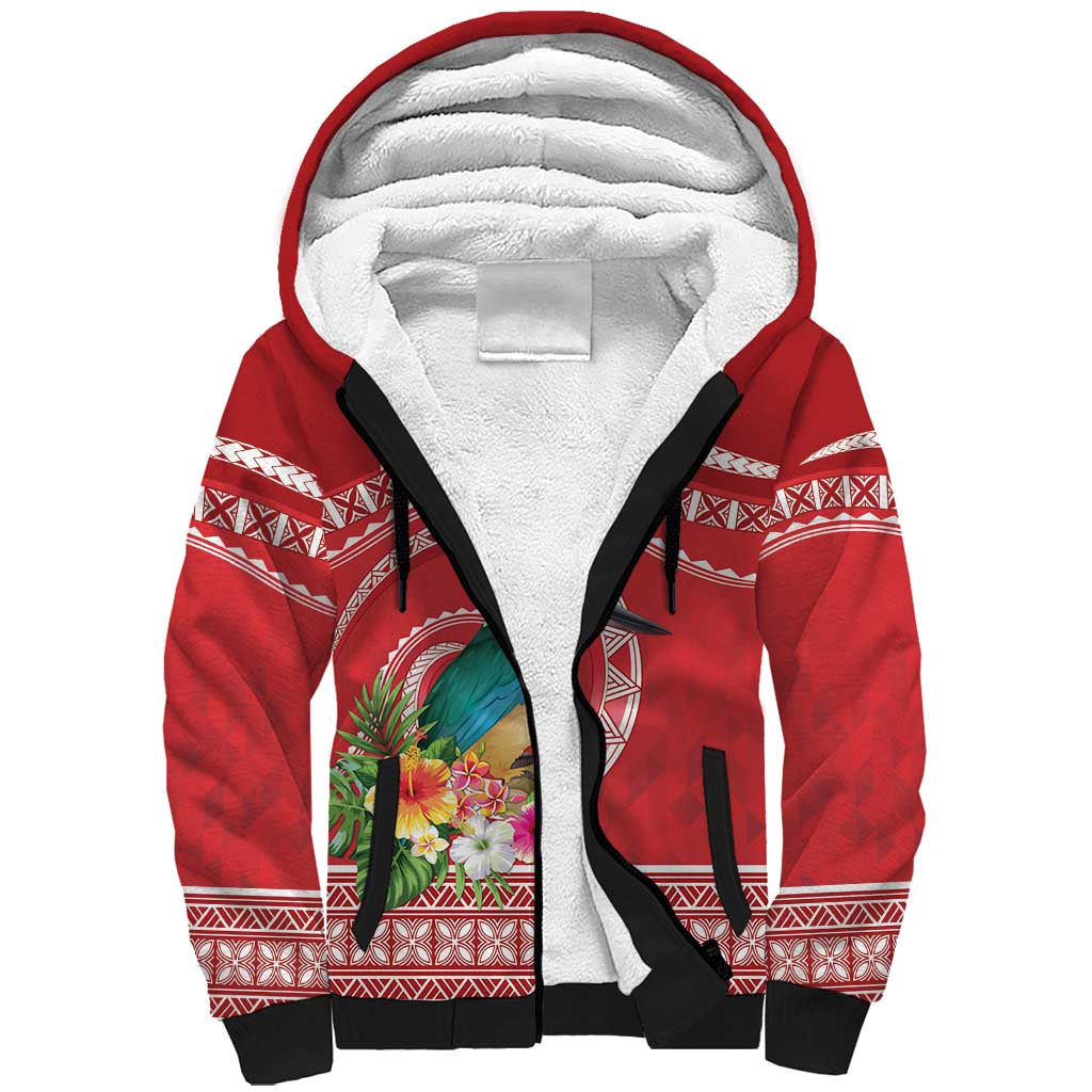 Wallis et Futuna Kingfisher Sherpa Hoodie Polynesian Tropical Flowers LT9 Unisex Red - Polynesian Pride