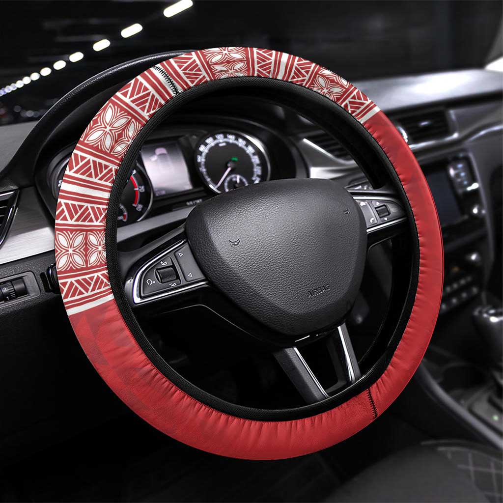 Wallis et Futuna Kingfisher Steering Wheel Cover Polynesian Tropical Flowers LT9 Universal Fit Red - Polynesian Pride