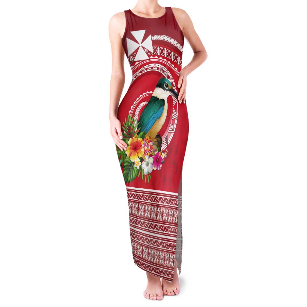 Wallis et Futuna Kingfisher Tank Maxi Dress Polynesian Tropical Flowers LT9 Women Red - Polynesian Pride