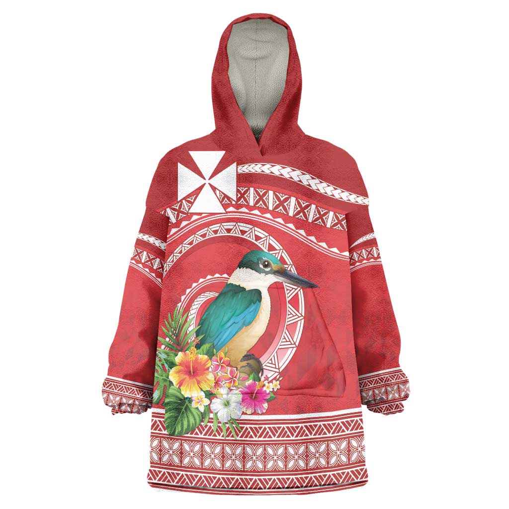 Wallis et Futuna Kingfisher Wearable Blanket Hoodie Polynesian Tropical Flowers