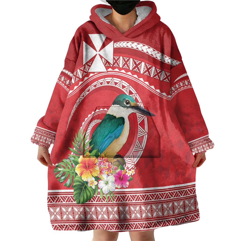 Wallis et Futuna Kingfisher Wearable Blanket Hoodie Polynesian Tropical Flowers LT9 - Polynesian Pride