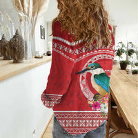 Wallis et Futuna Kingfisher Women Casual Shirt Polynesian Tropical Flowers