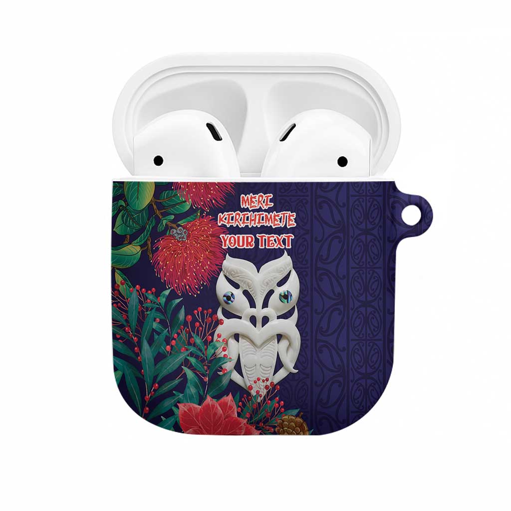 Maori Wheku Meri Kirihimete Personalised AirPods Case All Blue Indigenous Maori Motif - Polynesian Pride