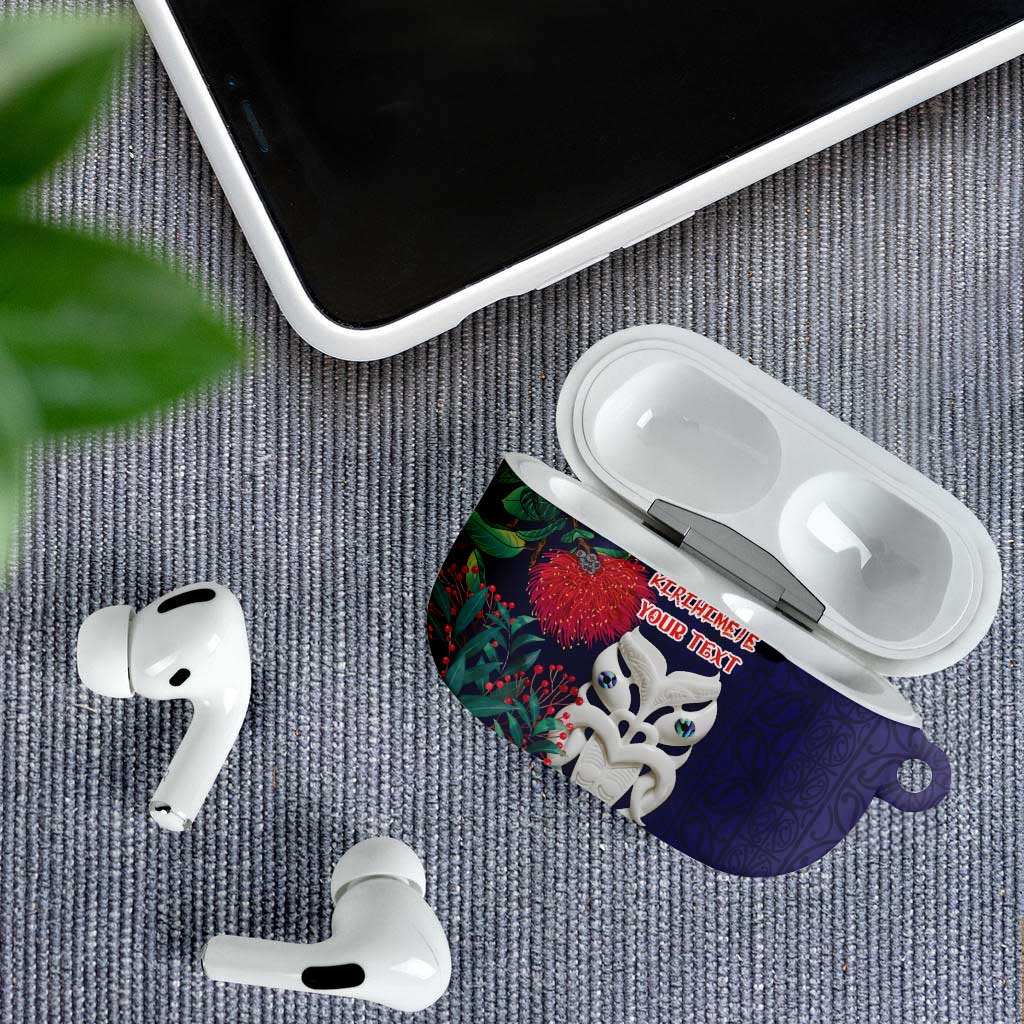 Maori Wheku Meri Kirihimete Personalised AirPods Case All Blue Indigenous Maori Motif - Polynesian Pride