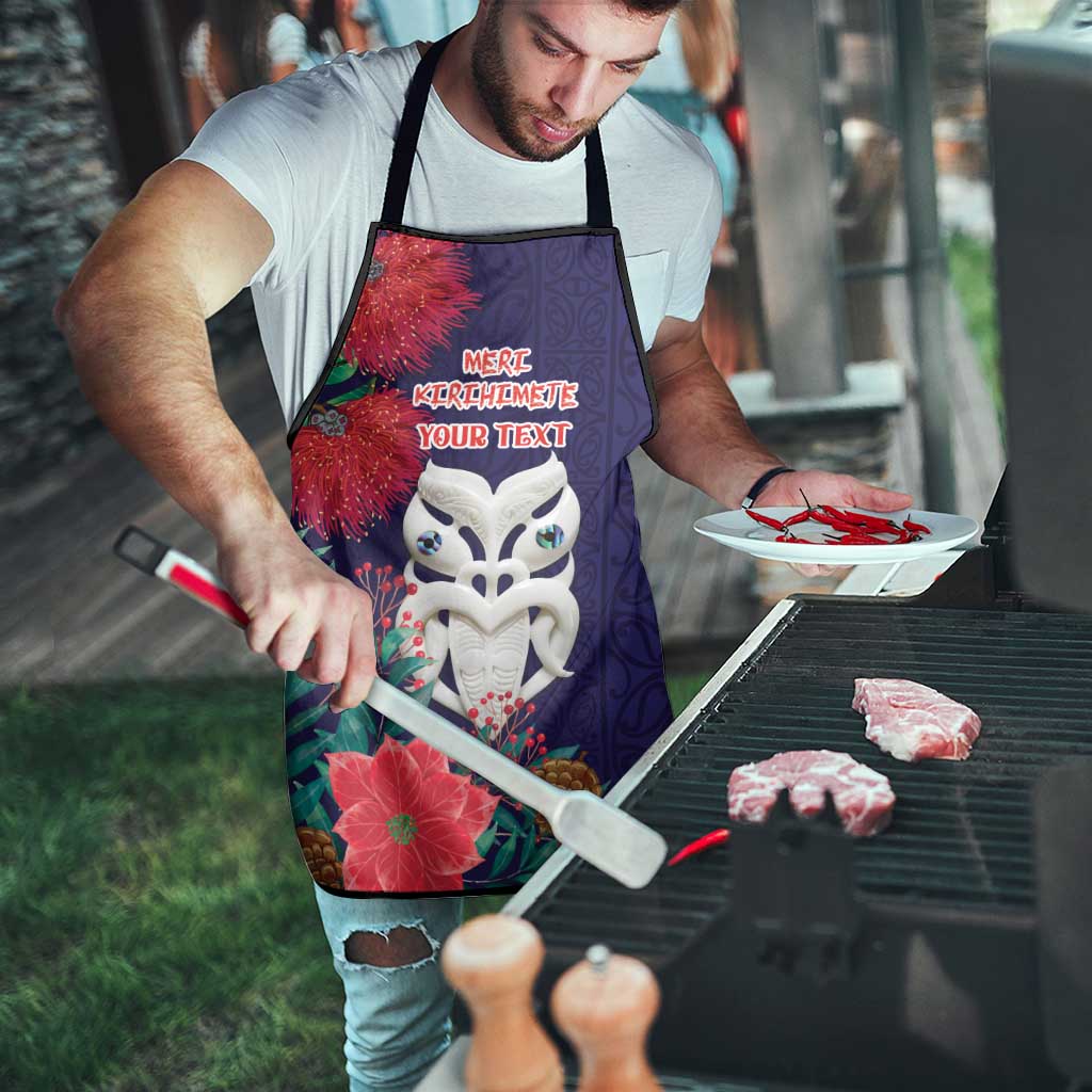 Maori Wheku Meri Kirihimete Personalised Apron All Blue Indigenous Maori Motif - Polynesian Pride