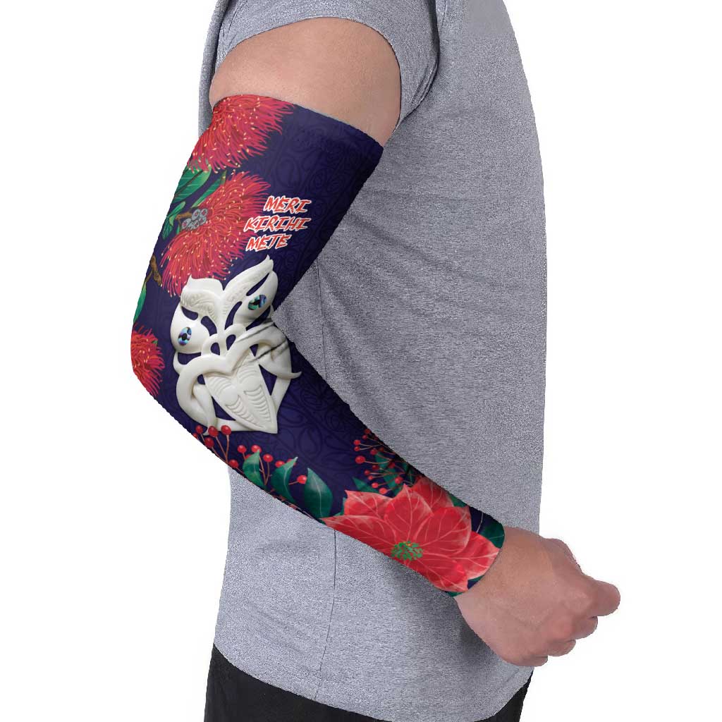 Maori Wheku Meri Kirihimete Personalised Arm Sleeves All Blue Indigenous Maori Motif - Polynesian Pride