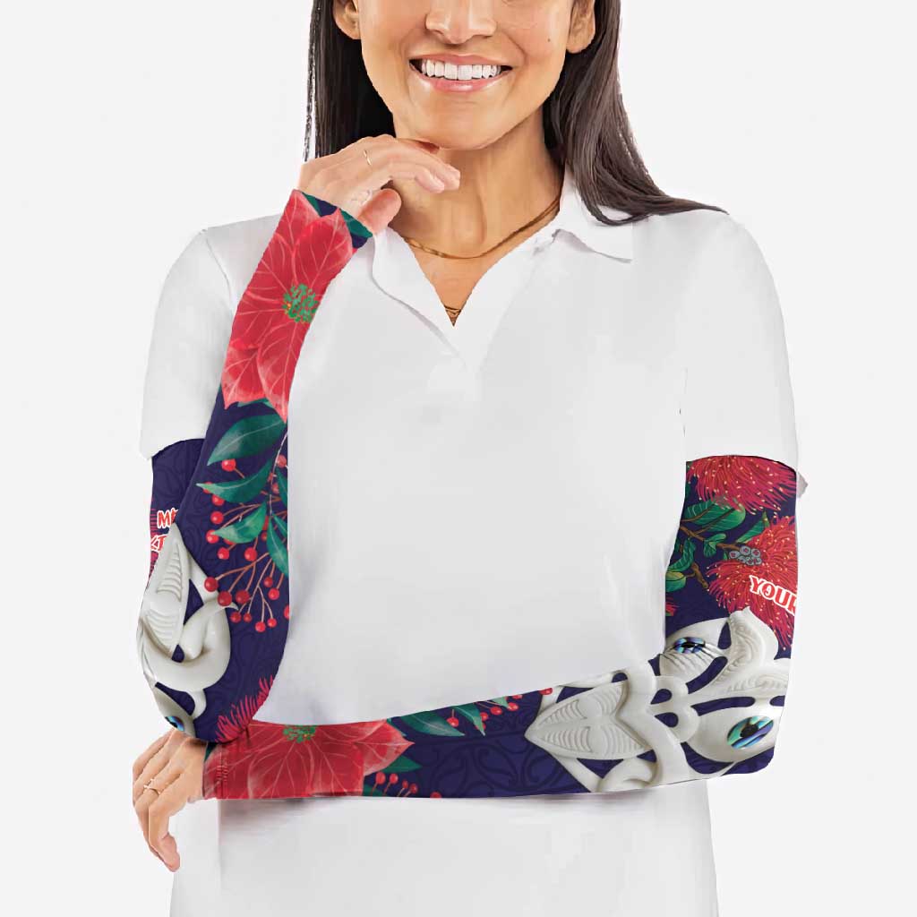 Maori Wheku Meri Kirihimete Personalised Arm Sleeves All Blue Indigenous Maori Motif - Polynesian Pride