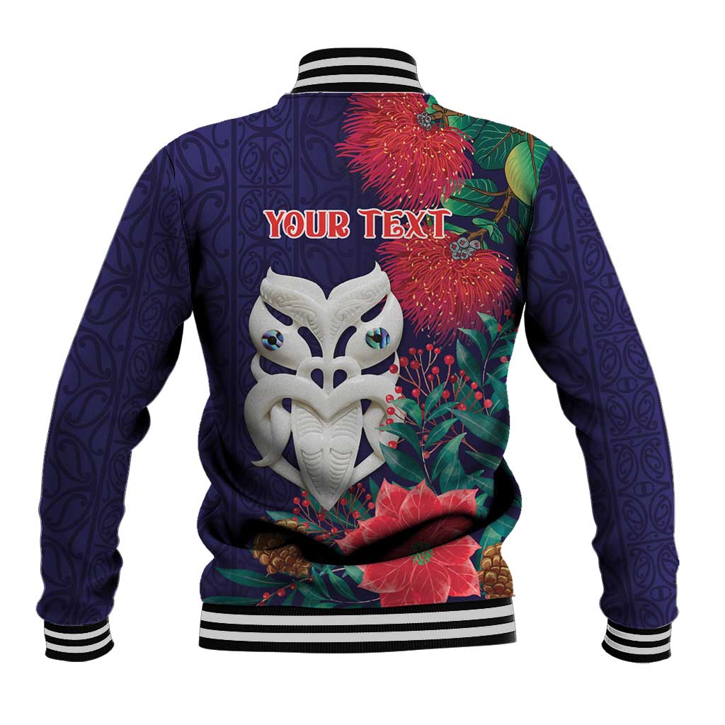 Maori Wheku Meri Kirihimete Personalised Baseball Jacket All Blue Indigenous Maori Motif - Polynesian Pride
