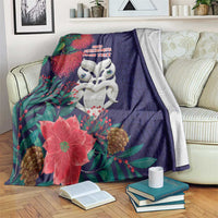 Maori Wheku Meri Kirihimete Personalised Blanket All Blue Indigenous Maori Motif - Polynesian Pride