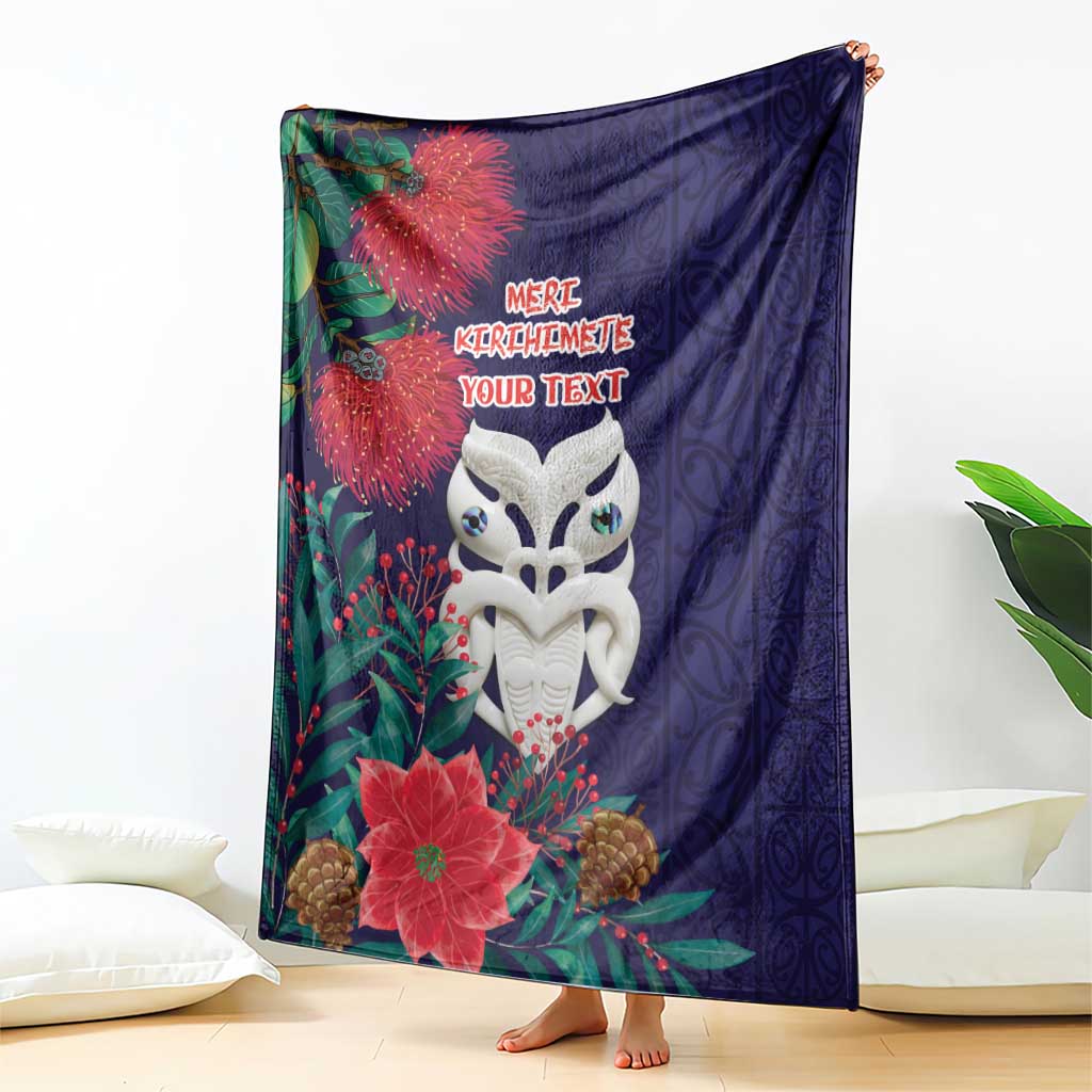 Maori Wheku Meri Kirihimete Personalised Blanket All Blue Indigenous Maori Motif - Polynesian Pride