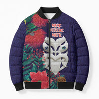 Maori Wheku Meri Kirihimete Personalised Bomber Puffer Jacket All Blue Indigenous Maori Motif - Polynesian Pride