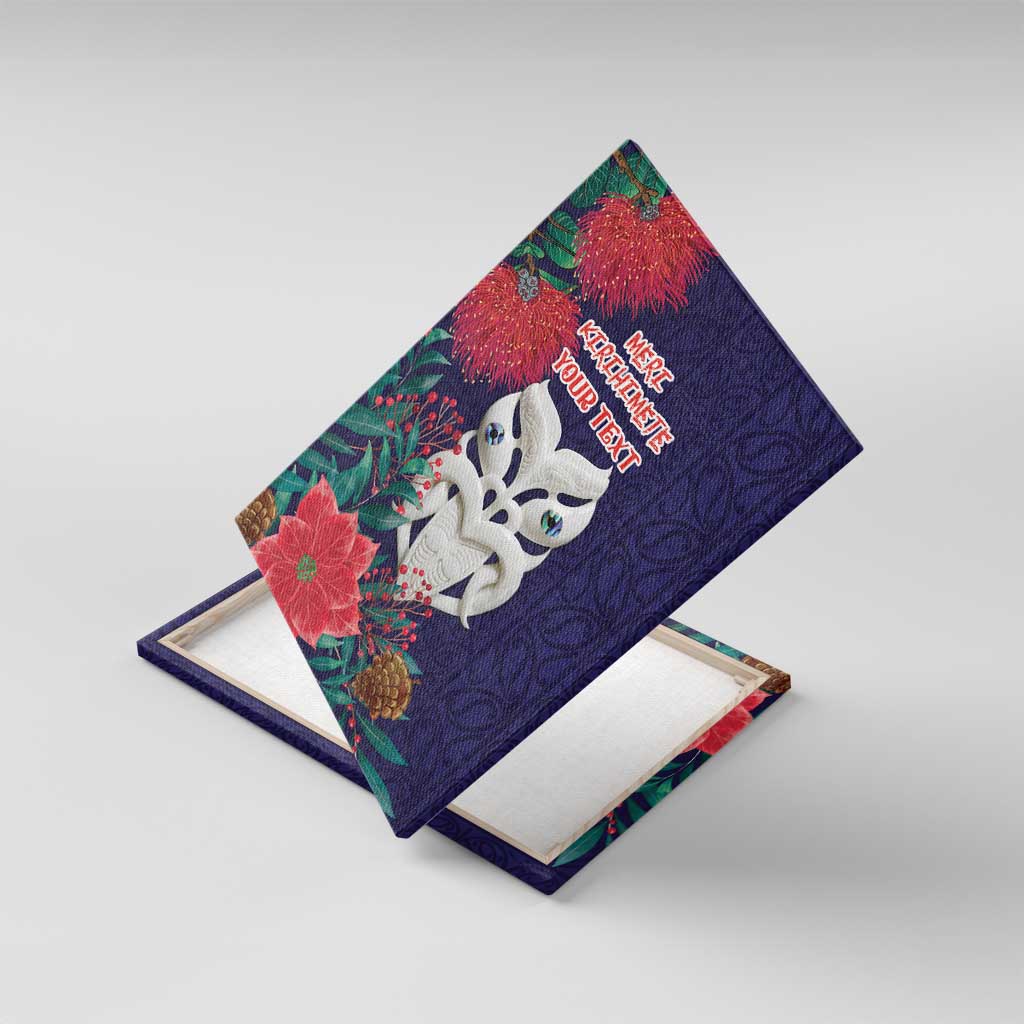 Maori Wheku Meri Kirihimete Personalised Canvas Wall Art All Blue Indigenous Maori Motif - Polynesian Pride