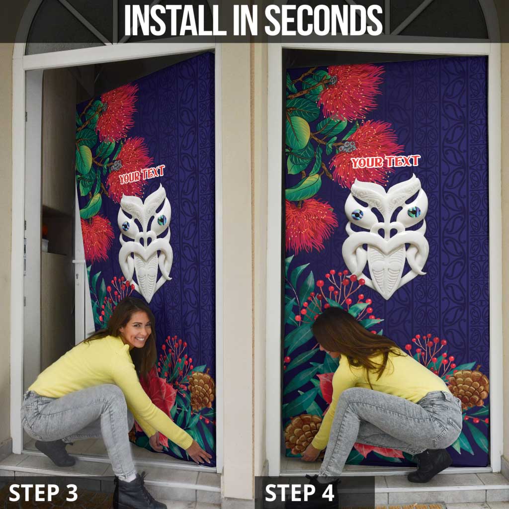 Maori Wheku Meri Kirihimete Personalised Door Cover All Blue Indigenous Maori Motif - Polynesian Pride