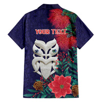 Maori Wheku Meri Kirihimete Personalised Family Matching Off Shoulder Short Dress and Hawaiian Shirt All Blue Indigenous Maori Motif - Polynesian Pride