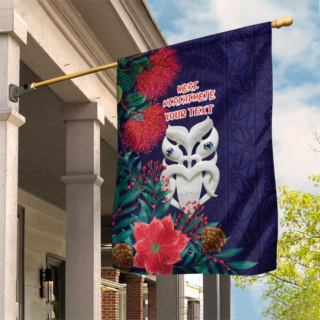 Maori Wheku Meri Kirihimete Personalised Garden Flag All Blue Indigenous Maori Motif - Polynesian Pride