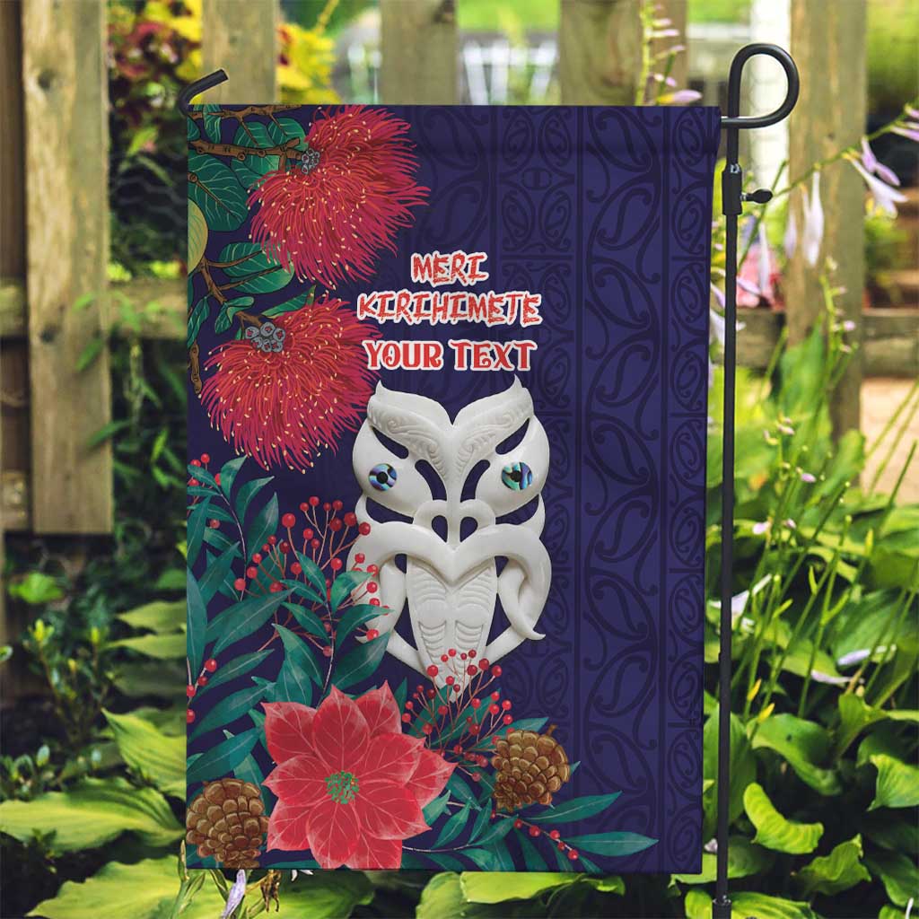Maori Wheku Meri Kirihimete Personalised Garden Flag All Blue Indigenous Maori Motif - Polynesian Pride