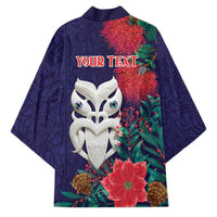 Maori Wheku Meri Kirihimete Personalised Kimono All Blue Indigenous Maori Motif - Polynesian Pride