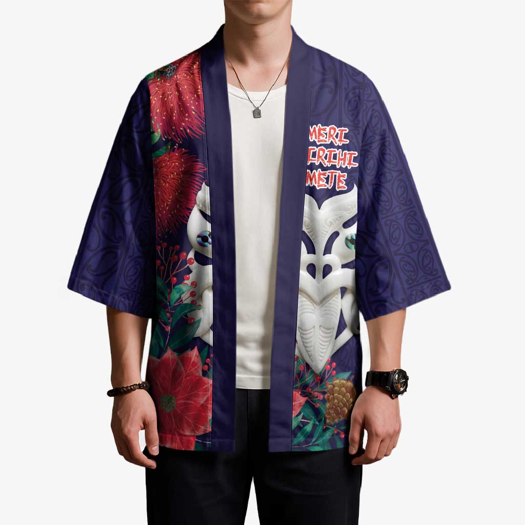 Maori Wheku Meri Kirihimete Personalised Kimono All Blue Indigenous Maori Motif - Polynesian Pride