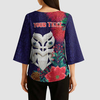 Maori Wheku Meri Kirihimete Personalised Kimono Sleeve Blouse All Blue Indigenous Maori Motif - Polynesian Pride