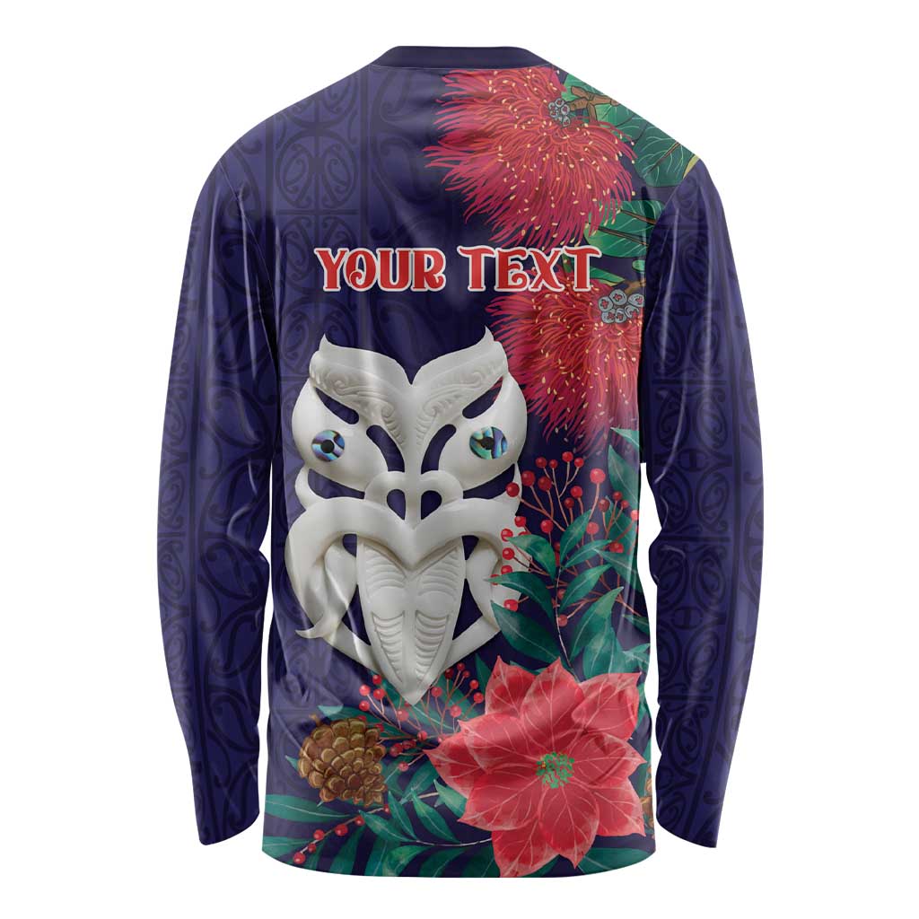 Maori Wheku Meri Kirihimete Personalised Long Sleeve Shirt All Blue Indigenous Maori Motif - Polynesian Pride