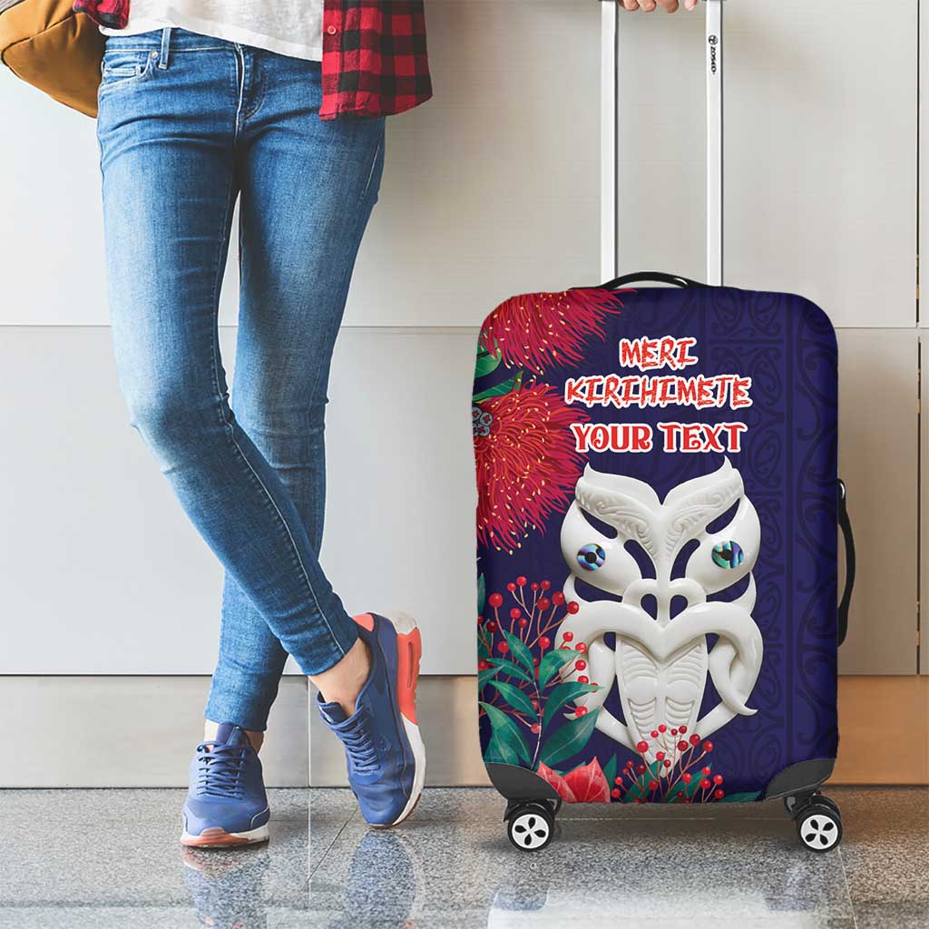 Maori Wheku Meri Kirihimete Personalised Luggage Cover All Blue Indigenous Maori Motif - Polynesian Pride