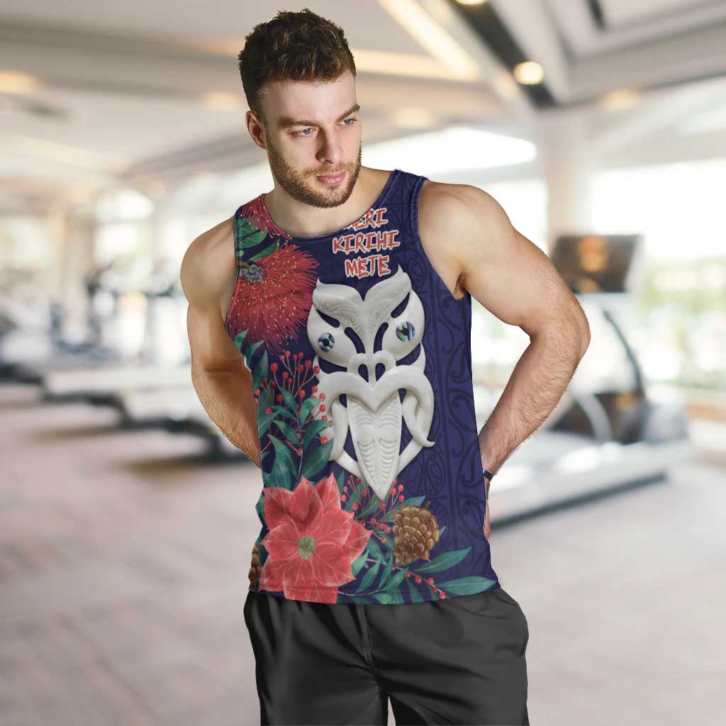 Maori Wheku Meri Kirihimete Personalised Men Tank Top All Blue Indigenous Maori Motif - Polynesian Pride