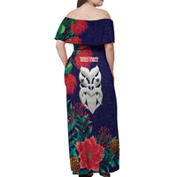 Maori Wheku Meri Kirihimete Personalised Off Shoulder Maxi Dress All Blue Indigenous Maori Motif - Polynesian Pride