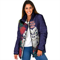 Maori Wheku Meri Kirihimete Personalised Padded Jacket All Blue Indigenous Maori Motif - Polynesian Pride