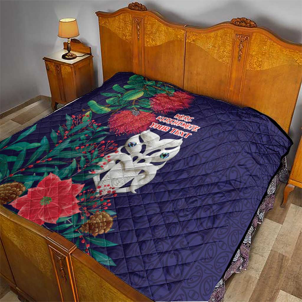 Maori Wheku Meri Kirihimete Personalised Quilt All Blue Indigenous Maori Motif - Polynesian Pride