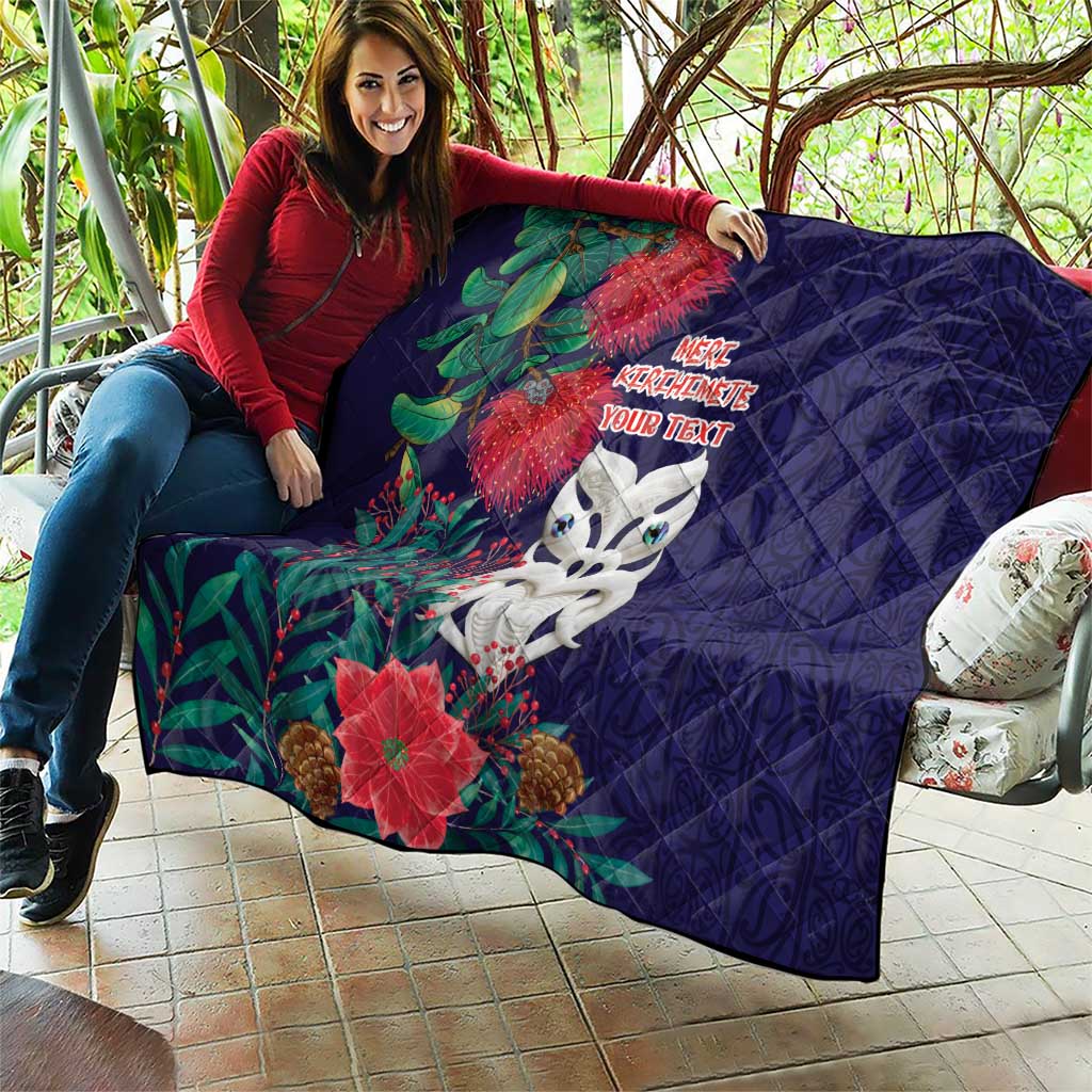 Maori Wheku Meri Kirihimete Personalised Quilt All Blue Indigenous Maori Motif - Polynesian Pride