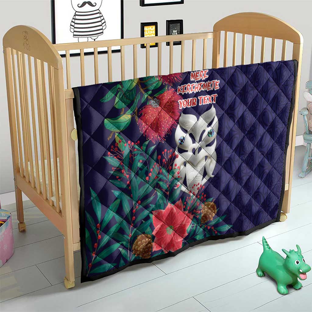 Maori Wheku Meri Kirihimete Personalised Quilt All Blue Indigenous Maori Motif - Polynesian Pride
