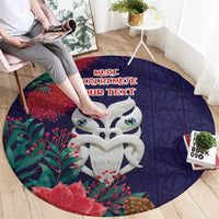 Maori Wheku Meri Kirihimete Personalised Round Carpet All Blue Indigenous Maori Motif - Polynesian Pride