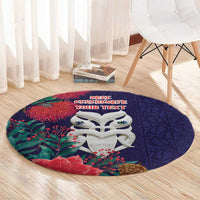 Maori Wheku Meri Kirihimete Personalised Round Carpet All Blue Indigenous Maori Motif - Polynesian Pride