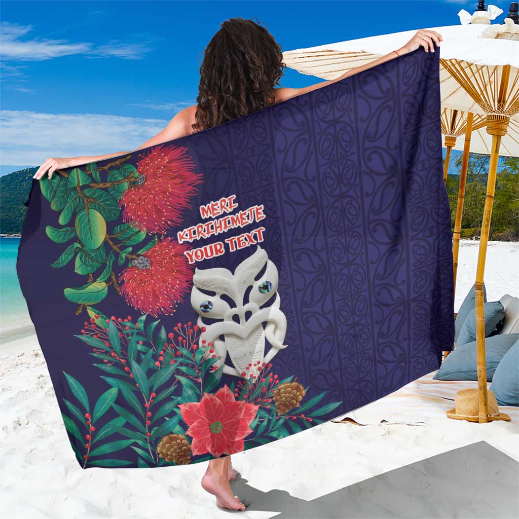 Maori Wheku Meri Kirihimete Personalised Sarong All Blue Indigenous Maori Motif - Polynesian Pride