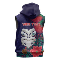 Maori Wheku Meri Kirihimete Personalised Sleeveless Hoodie All Blue Indigenous Maori Motif - Polynesian Pride