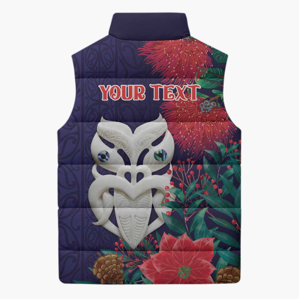 Maori Wheku Meri Kirihimete Personalised Sleeveless Puffer Jacket All Blue Indigenous Maori Motif - Polynesian Pride