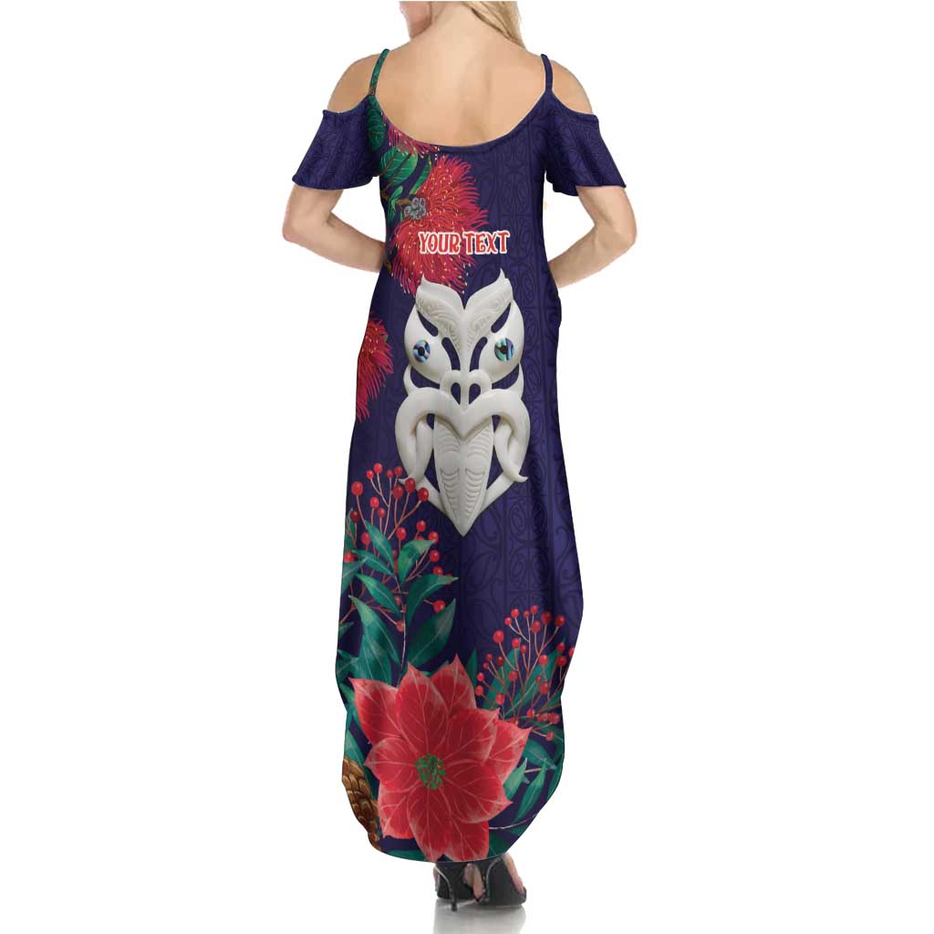 Maori Wheku Meri Kirihimete Personalised Summer Maxi Dress All Blue Indigenous Maori Motif - Polynesian Pride