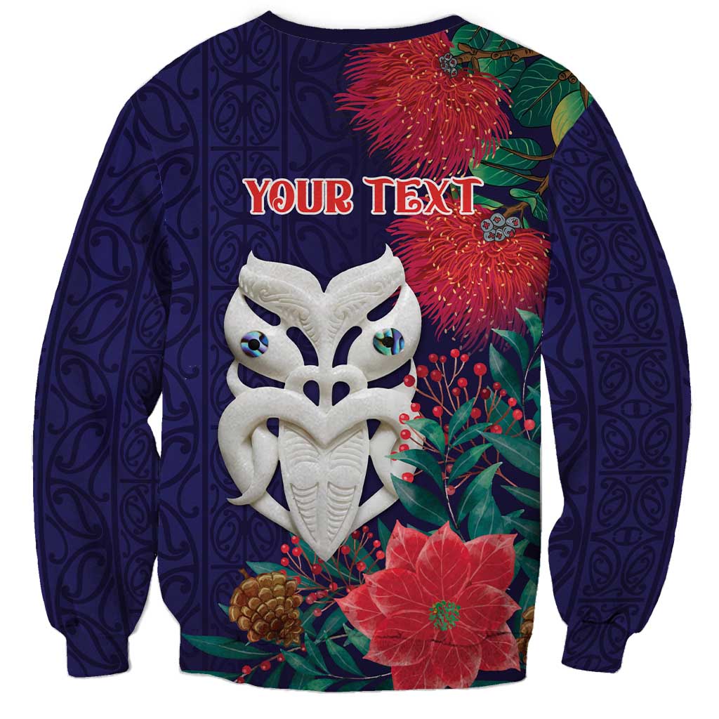 Maori Wheku Meri Kirihimete Personalised Sweatshirt All Blue Indigenous Maori Motif - Polynesian Pride
