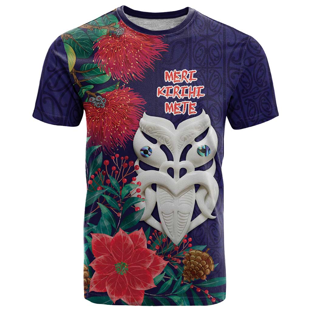 Maori Wheku Meri Kirihimete Personalised T Shirt All Blue Indigenous Maori Motif - Polynesian Pride